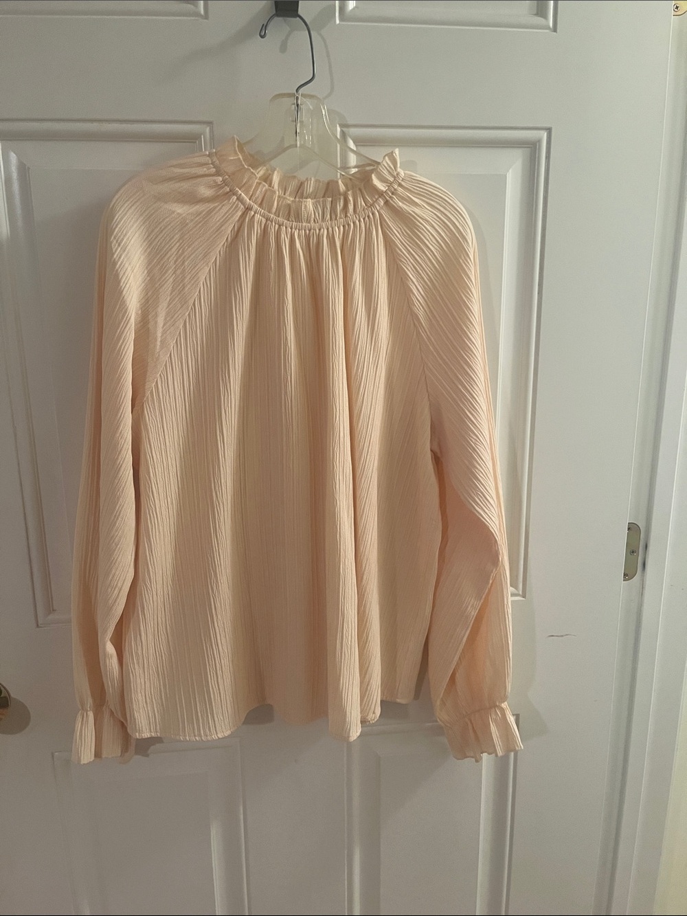 Pleated Ruffle-Neck Blouse in Soft Cream